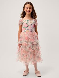 Monsoon Kids' Agnes Floral Print Ruffle Tier Dress, Multi, Multi