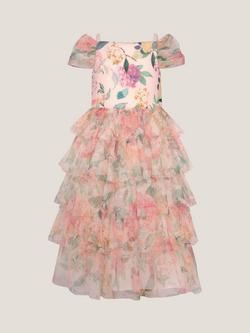 Monsoon Kids' Agnes Floral Print Ruffle Tier Dress, Multi - view 2, Multi
