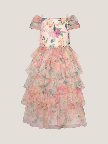 Monsoon Kids' Agnes Floral Print Ruffle Tier Dress - view 2, Multi