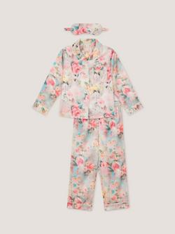 Monsoon Kids' Floral Satin Long Pyjama and Eye Mask Set, Multi, Multi