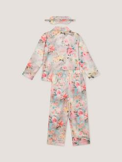 Monsoon Kids' Floral Satin Long Pyjama and Eye Mask Set, Multi - view 2, Multi