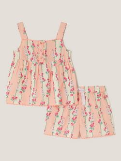 Monsoon Kids' Floral Stripe Short Pyjamas Set, Cream, Cream