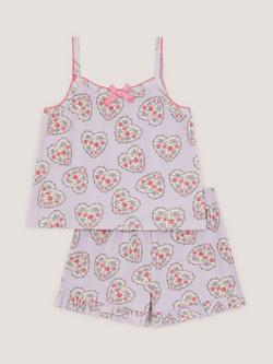 Monsoon Kids' Heart Print Pointelle Short Pyjama Set, Lilac, Lilac