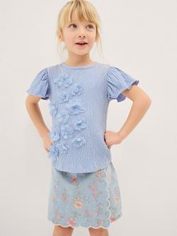 Monsoon Kids' Embellished Floral Appliqué Top, Blue, Blue