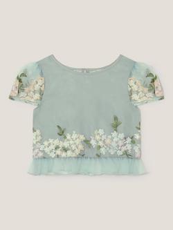 Monsoon Kids' Floral Embroidered Party Top, Sage - view 2, Sage