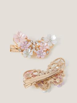 Monsoon Kids' Floral Butterfly Hair Clip, Pack of 2, Multi - view 2, Multi