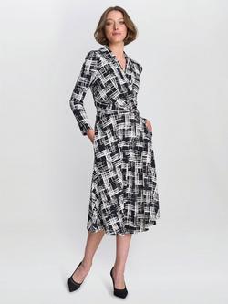 Gina Bacconi Becca Abstract Wrap Midi Dress, Black/Cream, Black/Cream