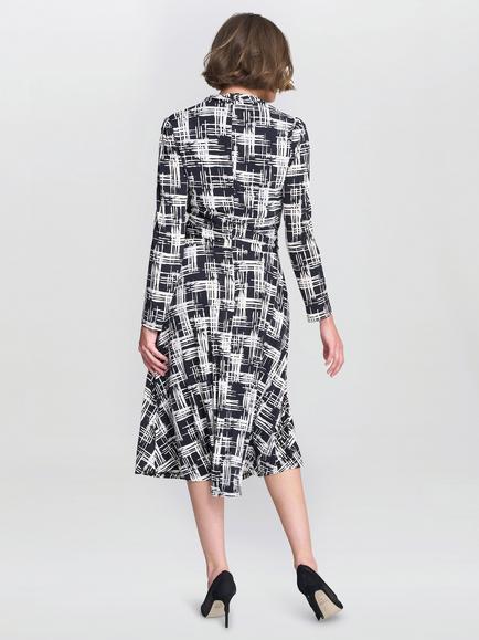 Gina Bacconi Becca Abstract Wrap Midi Dress, Black/Cream - view 2, Black/Cream