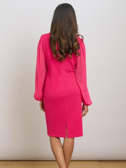 Gina Bacconi Della Crepe Shift Dress, Fuchsia - view 2, Fuchsia