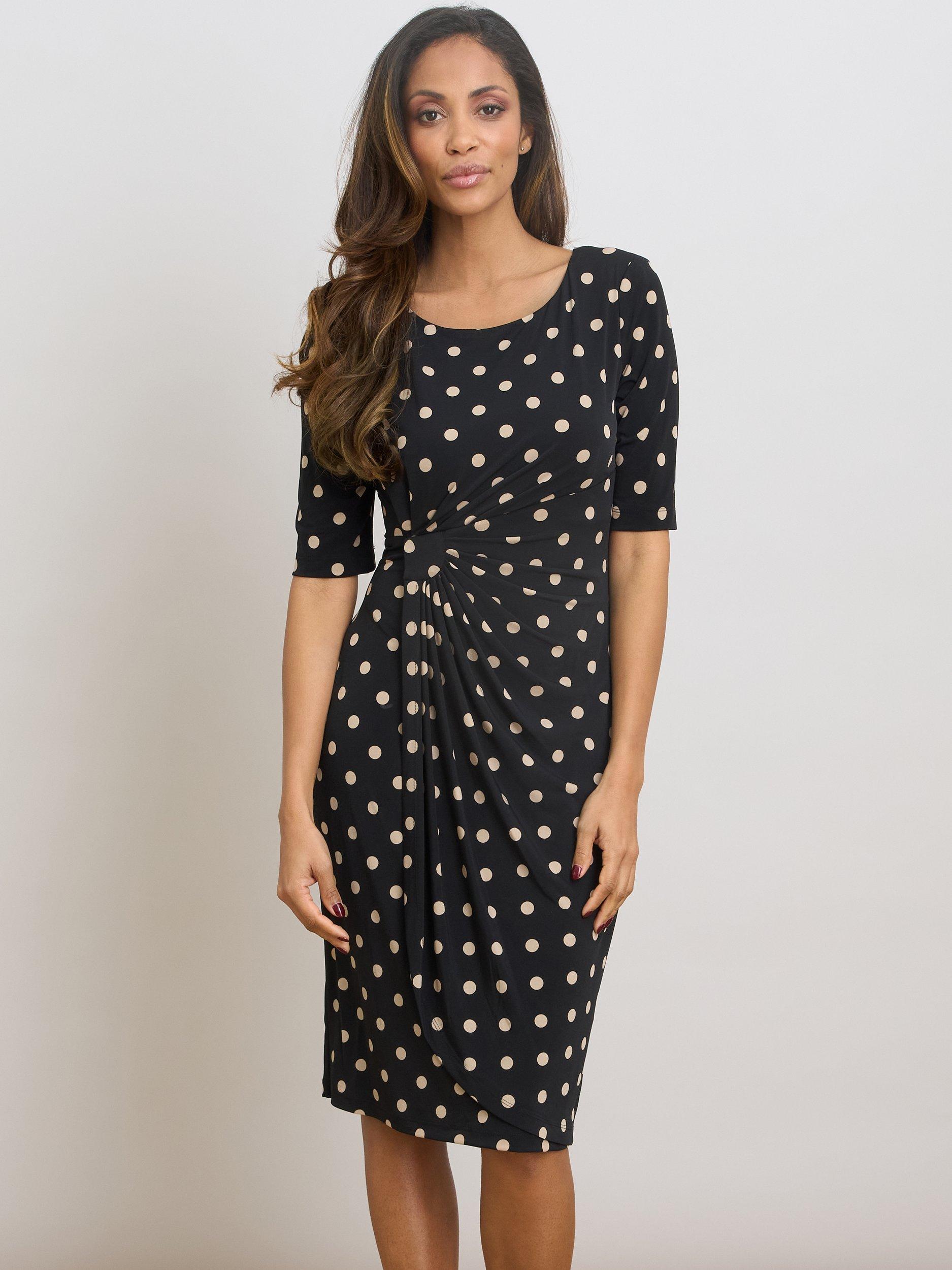 Gina Bacconi Harper Polka Dot Jersey Dress, Black/Beige