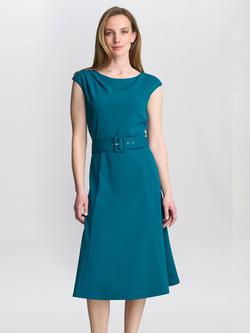 Gina Bacconi Mary Belted Midi Dress, Petrol, Petrol