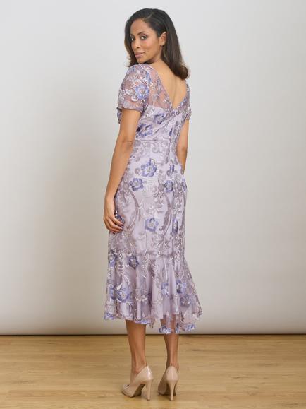 Gina Bacconi Mildred Lace Midi Dress, Lavendar - view 2, Lavendar