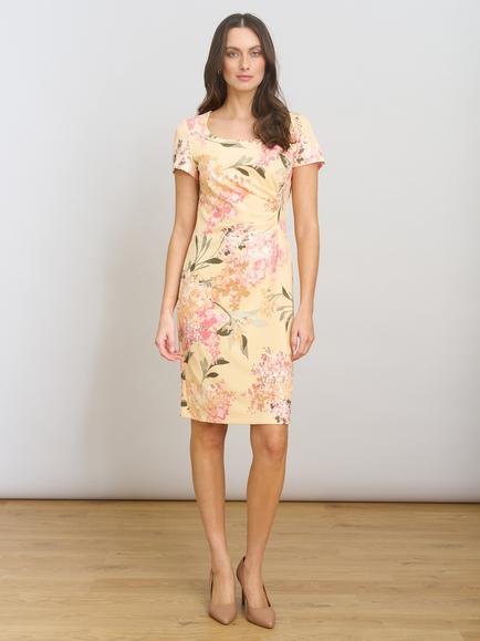 Gina Bacconi Trish Floral Knee Length Sheath Dress, Yellow, Yellow