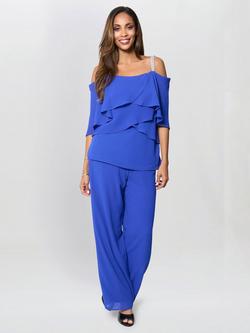 Gina Bacconi Darla Frill Top & Trousers Set, Royal, Royal