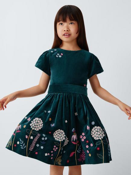 John Lewis Heirloom Collection Kids' Floral Embroidered Dress, Deep Teal, Deep Teal