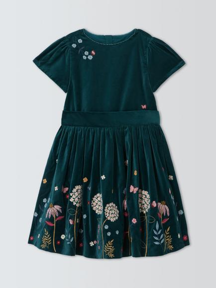 John Lewis Heirloom Collection Kids' Floral Embroidered Dress, Deep Teal, Deep Teal