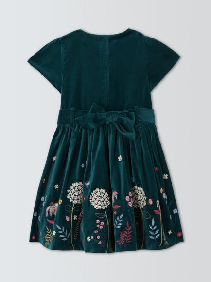 John Lewis Heirloom Collection Kids' Floral Embroidered Dress, Deep Teal - view 2, Deep Teal