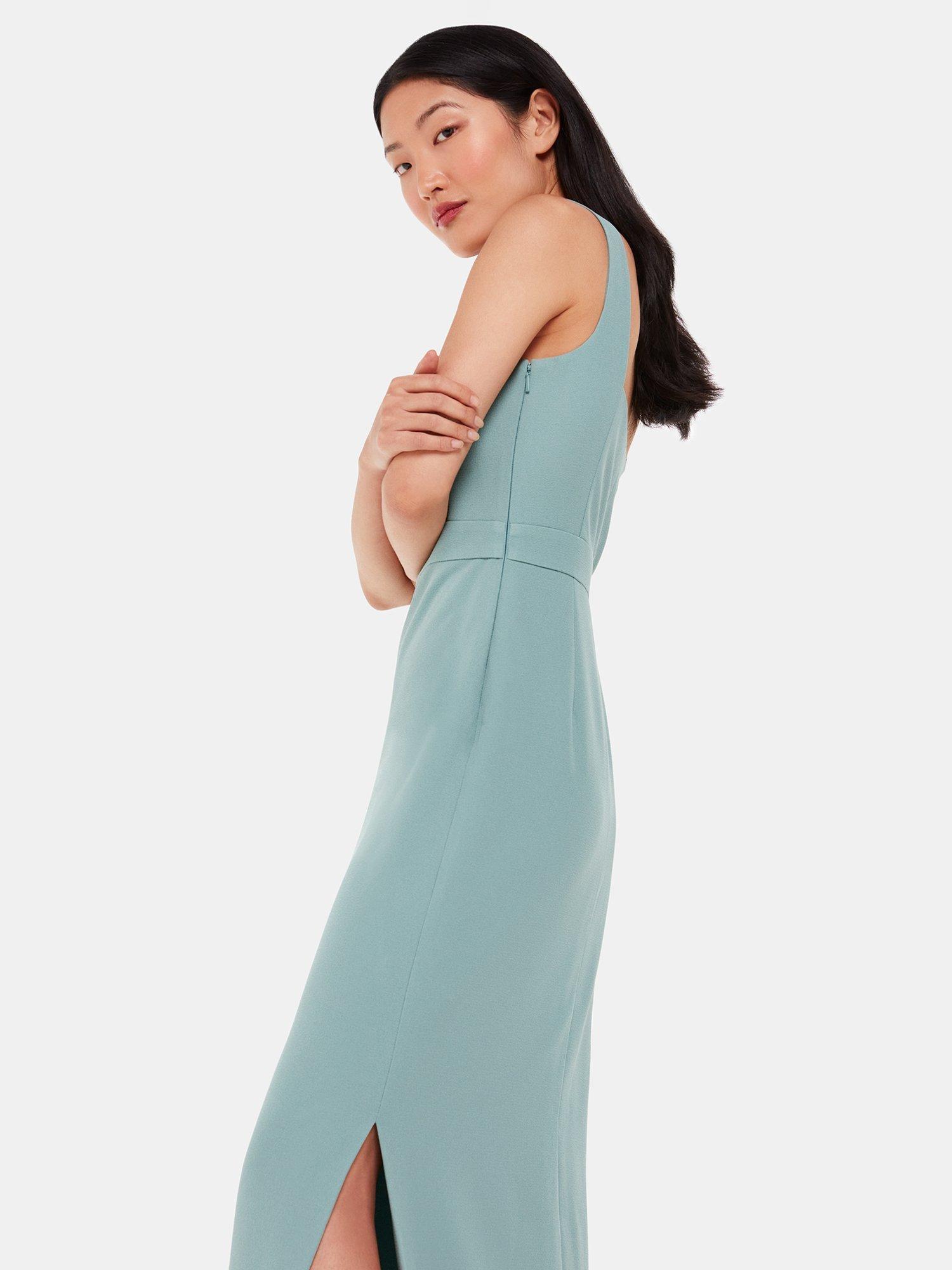Whistles Mila Square Neck Maxi Dress, Sage Green