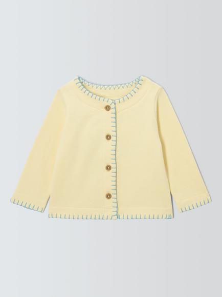 John Lewis Baby Back Embroidery Cardigan, Yellow, Yellow