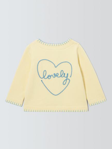 John Lewis Baby Back Embroidery Cardigan, Yellow - view 2, Yellow