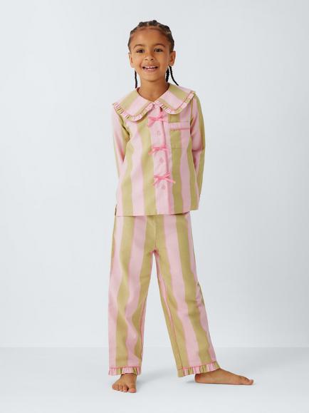 John Lewis Kids' Woven Stripe Pyjamas, Pink, Pink
