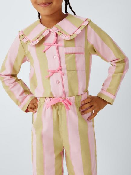 John Lewis Kids' Woven Stripe Pyjamas, Pink - view 2, Pink