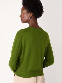 Whistles Crew Neck Fine Gauge Cardigan, Green - view 2, Green
