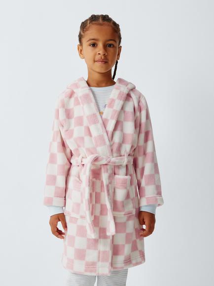 John Lewis Kids' Checkerboard Dressing Gown, Pink, Pink