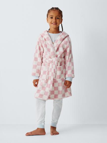 John Lewis Kids' Checkerboard Dressing Gown, Pink - view 2, Pink