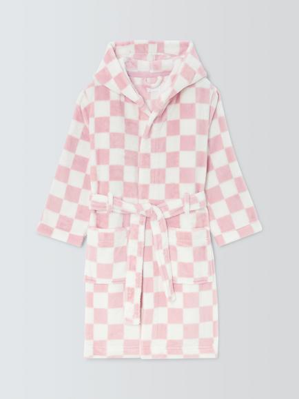 John Lewis Kids' Checkerboard Dressing Gown, Pink, Pink