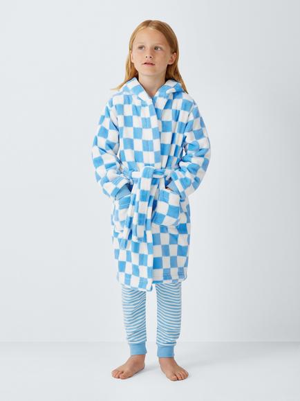 John Lewis Kids' Checkerboard Dressing Gown, Green, Green