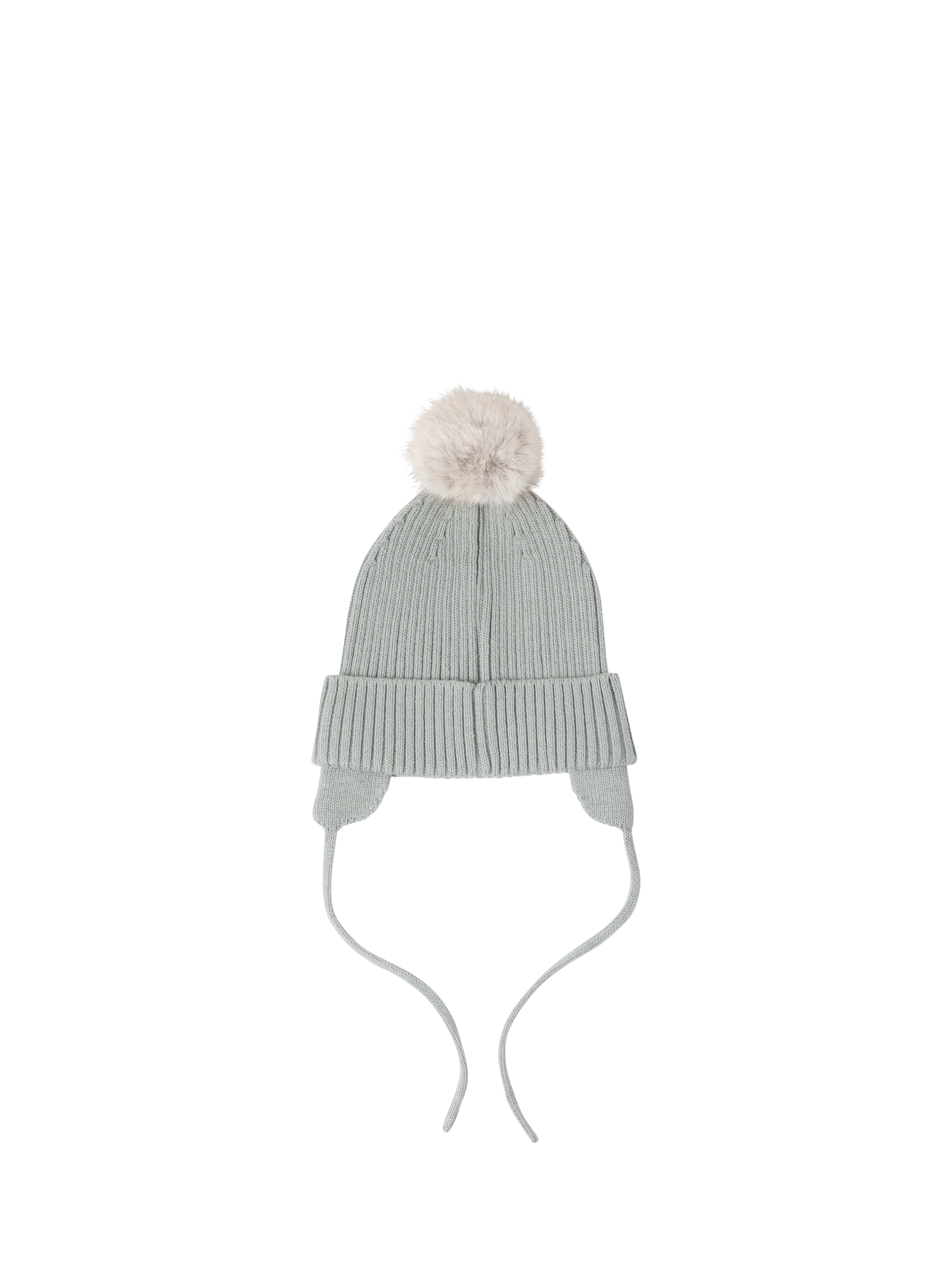 Product image 1 of 3, which shows Lindex Kids' Pom Pom Beanie Hat, Light Dusty Green, 1-4 months