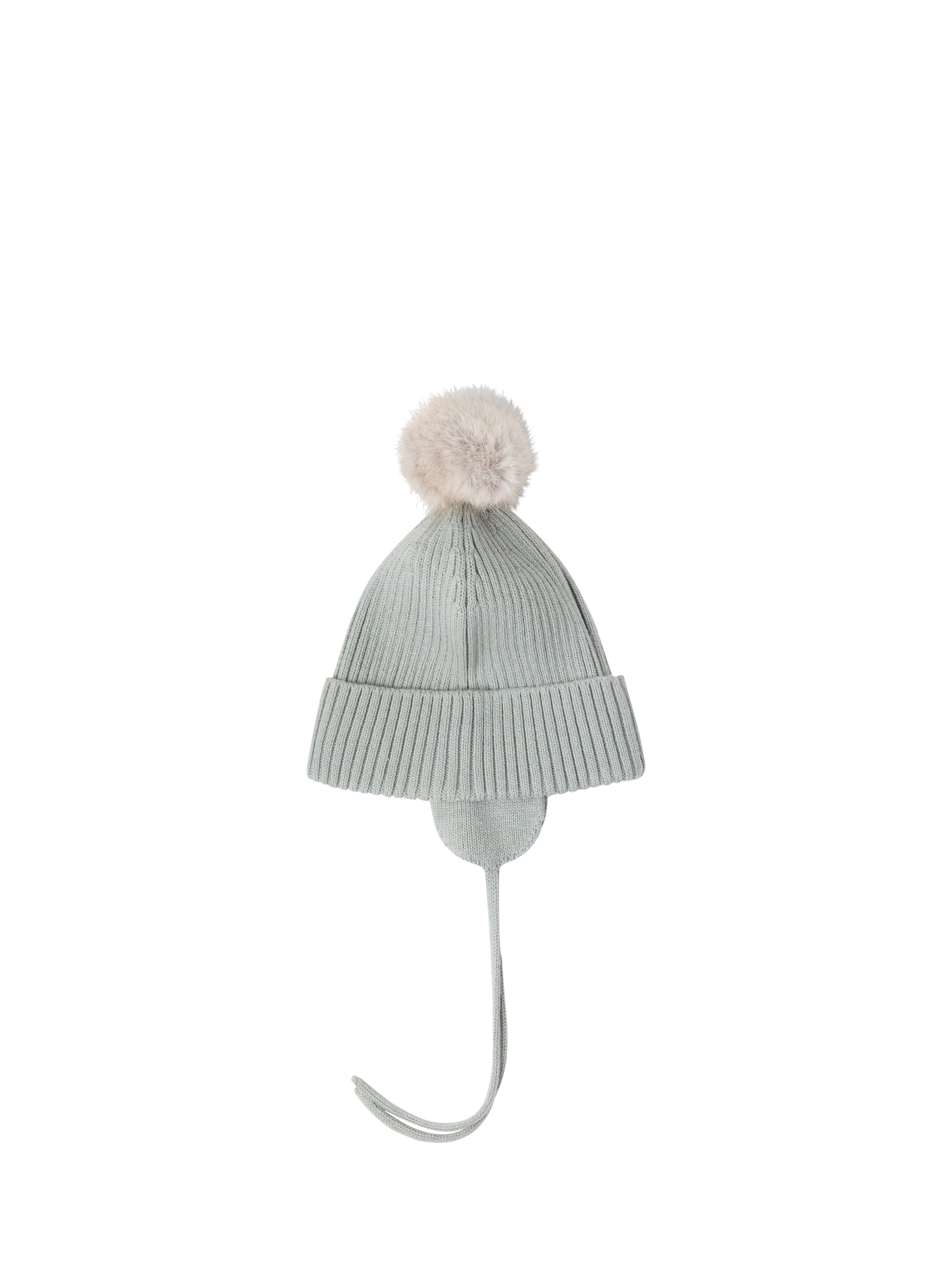 Product image 2 of 3, which shows Lindex Kids' Pom Pom Beanie Hat, Light Dusty Green, 1-4 months