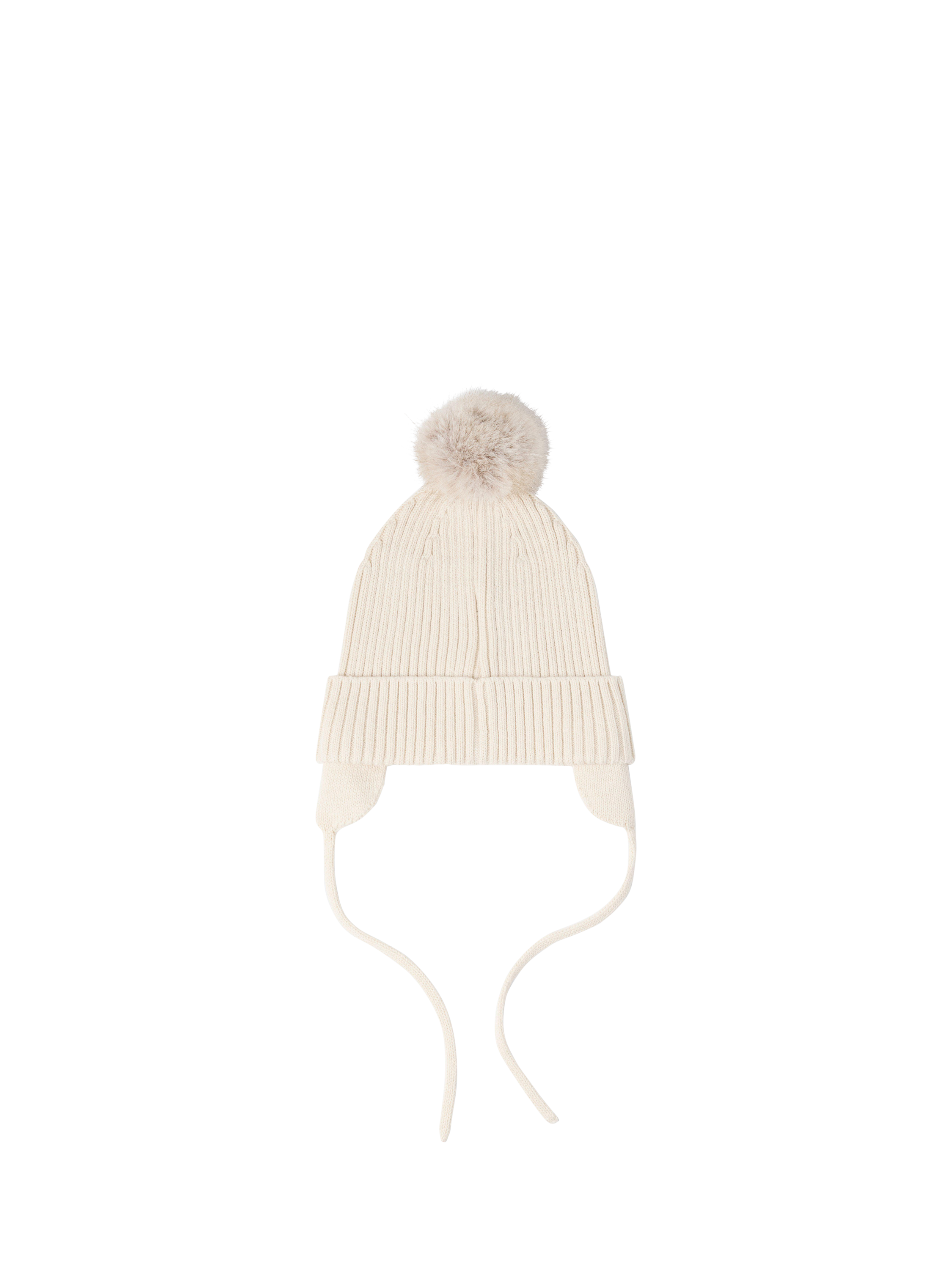 Product image 1 of 3, which shows Lindex Kids' Pom Pom Beanie Hat, Light Beige, 1-4 months