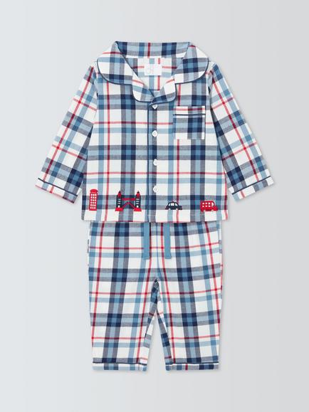 John Lewis Baby London Check Pyjamas, White, White