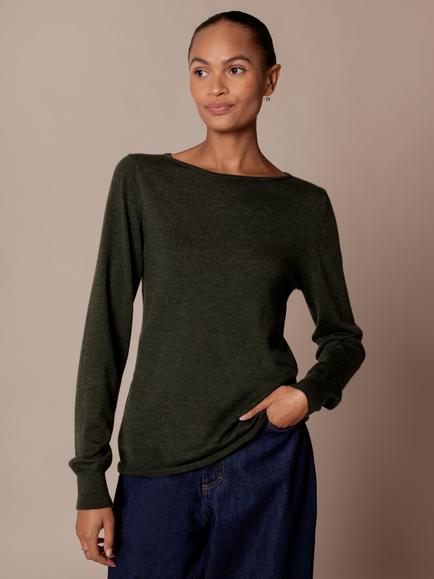 Celtic & Co. Boat Neck Pure Wool Jumper, Olive, Olive