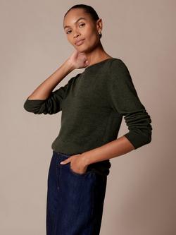 Celtic & Co. Boat Neck Pure Wool Jumper, Olive - view 2, Olive