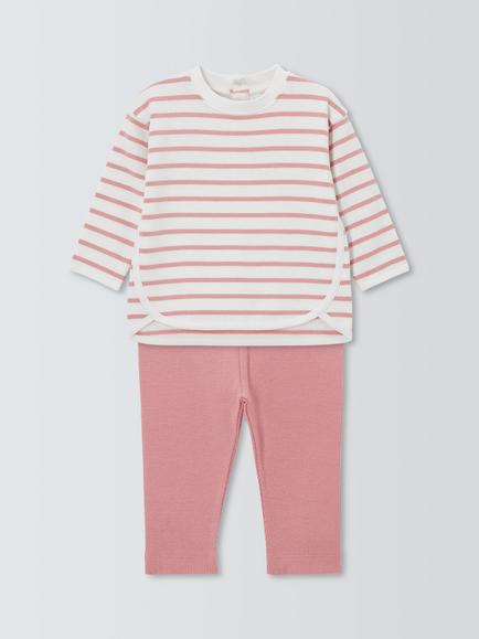John Lewis Baby Stripe Long Sleeve Top & Leggings Set, Pink/Cream, Pink/Cream