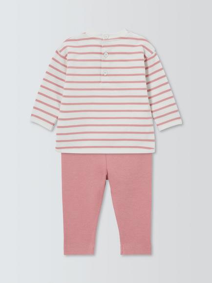 John Lewis Baby Stripe Long Sleeve Top & Leggings Set, Pink/Cream - view 2, Pink/Cream