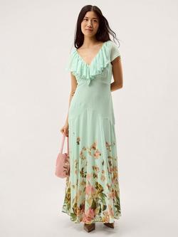 Monsoon Aimee Floral Hem Maxi Dress, Sage, Sage