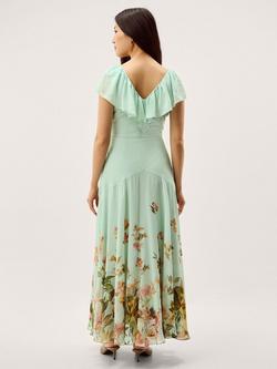 Monsoon Aimee Floral Hem Maxi Dress, Sage - view 2, Sage