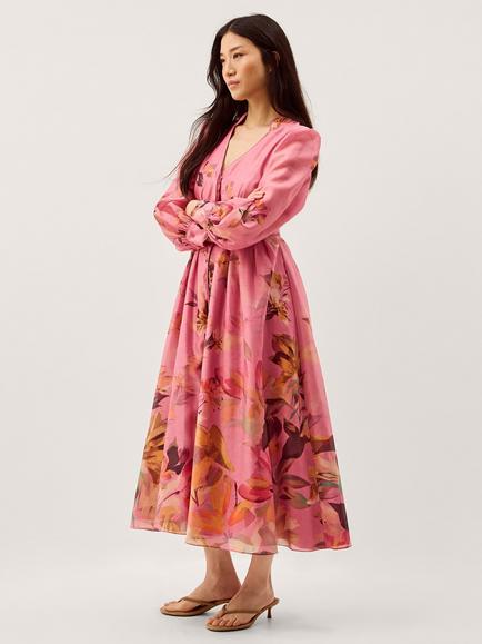 Monsoon Aimee Floral Shirt Dress, Pink, Pink