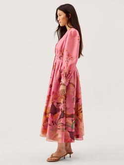 Monsoon Aimee Floral Shirt Dress, Pink - view 2, Pink