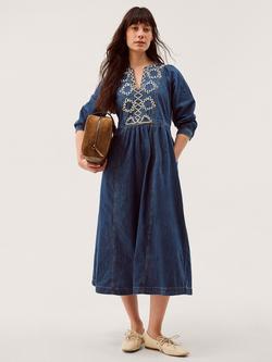 Monsoon Betty Cornelli Trim Denim Dress, Light Authentic Blue, Light Authentic Blue