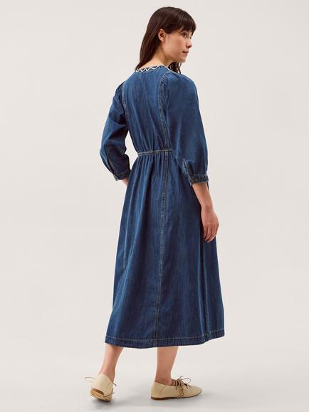 Monsoon Betty Cornelli Trim Denim Dress, Light Authentic Blue - view 2, Light Authentic Blue