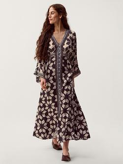 Monsoon Ellison V-Neck Floral Print Midi Dress, Navy, Navy