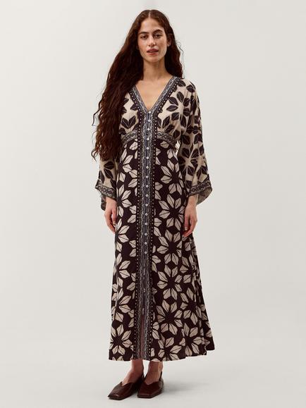 Monsoon Ellison V-Neck Floral Print Midi Dress, Navy, Navy