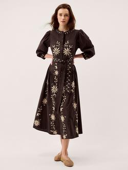 Monsoon Eloise Embroidered Floral Shirt Dress, Chocolate, Chocolate