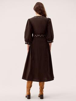 Monsoon Eloise Embroidered Floral Shirt Dress, Chocolate - view 2, Chocolate