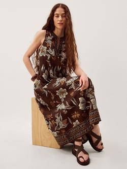 Monsoon Esther Floral Linen Rich Dress containing LENZING™ ECOVERO™ Viscose, Chocolate, Chocolate